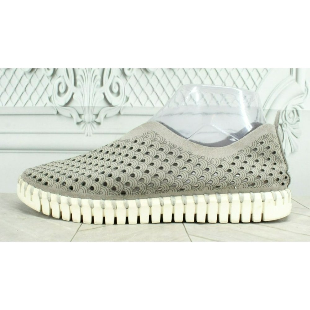 Ilse Jacobsen Gray Suede Slip On Cutout Casual Flat Shoes Size 6.5